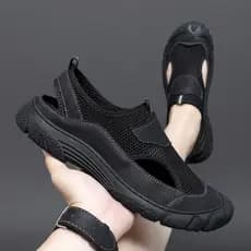 Baotou sandálias masculinas desgaste exterior antiderrapante sapatos casuais oco sapatos de couro genuíno masculino verã