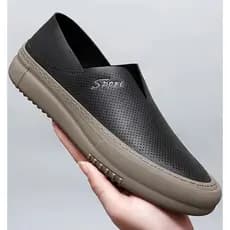 Sandálias de couro masculino couro genuíno oco sapatos de couro deslizamento em sapatos casuais preguiçoso condução resp