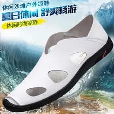 Verão Baotou oco sapatos masculinos versão coreana na moda respirável couro genuíno sandálias de praia chinelos romano c