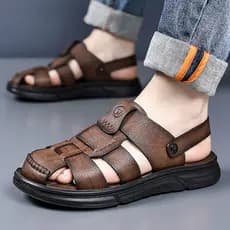 Tamanho grande 4748 sandálias masculinas na moda Toe-coberto sandálias de couro masculino preguiçoso sapatos casuais res