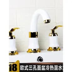 Torneira para pia de vaso sanitário, quente e frio, bancada dividida, porcelana sentada, branco, preto, conjunto de três