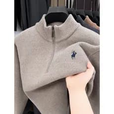 Suéter masculino de lã de uma peça inverno meia gola alta zíper lã espessada Chenille Paul Swe