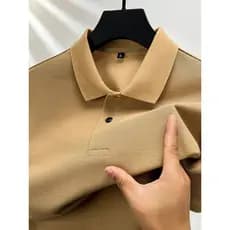 Camiseta polo masculina de manga curta de algodão puro lapela cor sólida algodão verão meia-idade idosos gola alta