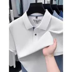 Hem fenda 2026 novo estilo lapela camisa polo masculina de manga curta camiseta negócios Casual moda topo meia manga alg