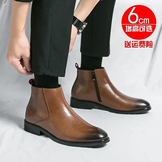 Botas Martin de couro genuíno masculino estilo britânico versão coreana bico fino aumento interno botas casuais Chelsea