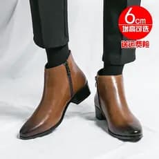 Botas Martin de couro genuíno genuíno masculinas de salto alto com aumento interno Botas curtas britânicas Botas da moda