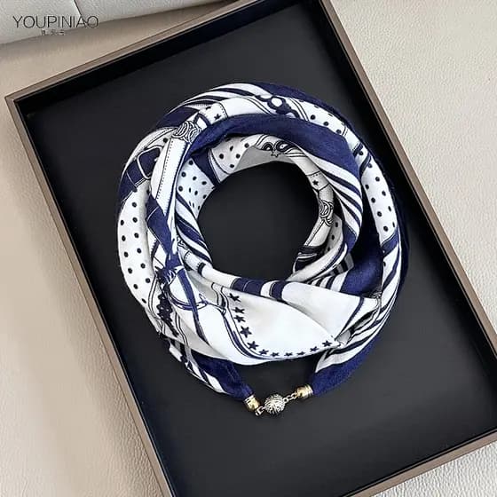 Cachecol feminino novo estilo fivela magnética triângulo cachecol pequeno lenço quadrado feminino lenço decorativo dupla