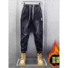 Forro de lã engrossado Jeans masculino mantendo quente 2025 outono inverno novo estilo na moda Harem Leggings calças