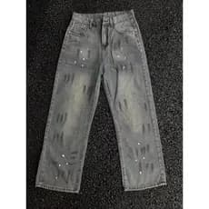 Graffiti Splash Ink Jeans masculino outono americano Retro lavado Design nostálgico solto em linha reta ligeiramente aba