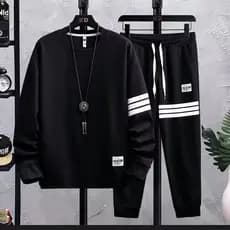 Waffle moletom terno masculino outono inverno fino em torno do pescoço superior combinando solto Sweatpants calças de tr