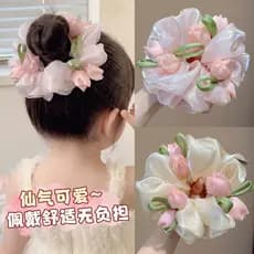 Anel de cabelo elástico para crianças, fio de rede de tulipa, corda de cabelo fofa para meninas, corda de cabeça elástic