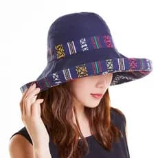 Chapéu balde estilo étnico, dupla face, feminino, aba grande, chapéu de sol, dobrável, literário, viagem ao ar livre, fé
