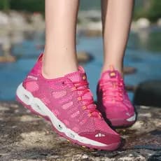 Sapatos de caminhada de verão casal malha antiderrapante absorção de choque resistente ao desgaste sapatos ao ar livre e