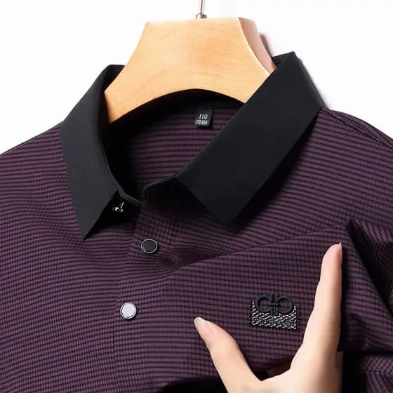 Camisa POLO masculina de meia-idade primavera outono vermelho manga comprida camiseta lapela pai usar Benming ano gelo s