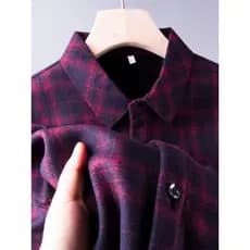 Pai usar camisas de manga comprida escovado xadrez outono inverno roupas superiores camisas de solo quente grosso roupas