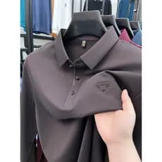 Camiseta masculina de manga comprida, camisa POLO com gola, pai de meia-idade, primavera outono, roupas superiores, roup