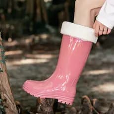 2026 Novo estilo botas de chuva femininas forro de lã moda botas de chuva de sola grossa antiderrapante botas de c