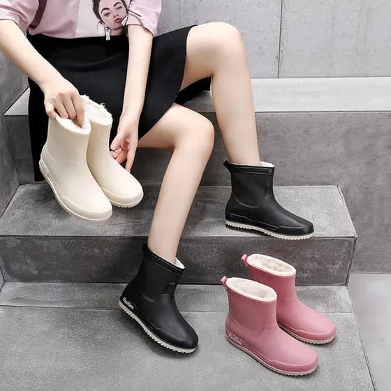 Botas de chuva de lã feminina botas de água quente integrada inverno tubo curto algodão ajuste outono inverno Ra