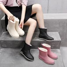 Botas de chuva de lã feminina botas de água quente integrada inverno tubo curto algodão ajuste outono inverno Ra