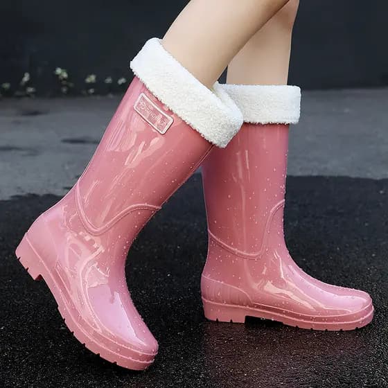 Botas de chuva militar Deng forro de lã feminino outono inverno exterior usar tubo alto moda botas de chuva impermeáveis