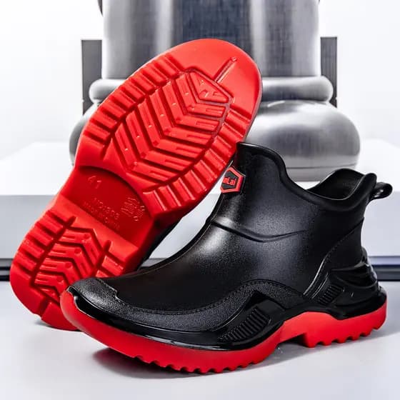 Botas de chuva masculinas à prova d'água, escovadas, quentes, cozinha, antiderrapantes, sapatos de borracha de trabalho,