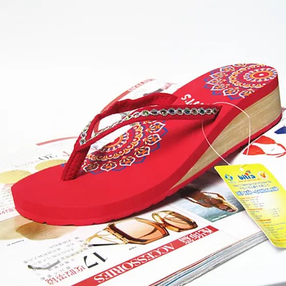 Vietnam Shoes Flip-Flops Senhoras Salto Médio Sola Grossa Salto Cunha Antiderrapante Verão Flip @-