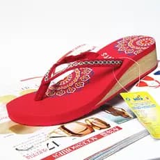 Vietnam Shoes Flip-Flops Senhoras Salto Médio Sola Grossa Salto Cunha Antiderrapante Verão Flip @-