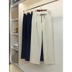 2026 calças casuais masculinas primavera verão High-End cintura elástica cordão calças não-ferro Drape All-Match calças