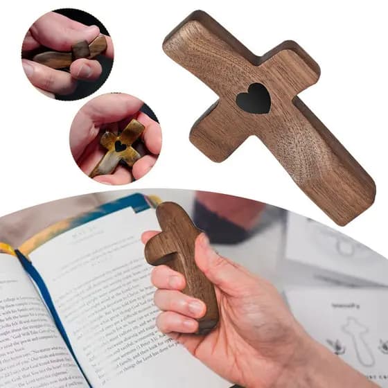 Fidget Cruzado De Madeira , Cruz Portátil De Nogueira Para Aliviar A Ansiedade , Minha Oração De Coração