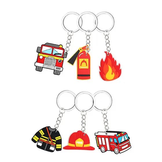 [largeloohg] 6pcs Chaveiros De Silicone Para Caminhão De Bombeiros Capacete De Chama Anéis De Chave Crianças Enchedores
