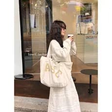 Luself primavera verão carta bolsa de lona Commuter grande capacidade bolsa de ombro ins grande capacidade estilo pregui