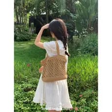 Seaside portátil tecido saco feminino nicho de um ombro oco Fishnet saco axilas praia palha saco