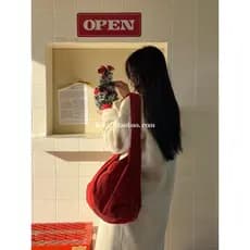 Luself Original veludo borgonha bolsa de ombro outono inverno estilo japonês Mori saco de pano literário férias atmosfer