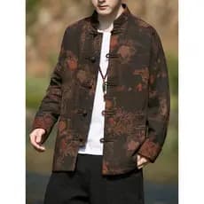 Primavera outono estilo chinês algodão linho Tang terno jaqueta masculina Casual tamanho grande Zhongshan terno fivela H