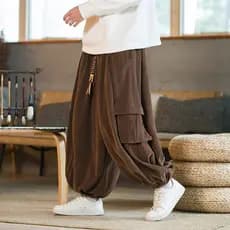 Novo estilo chinês estilo chinês calças de veludo masculino primavera outono rua Wear solto esportes Retro grande bolso