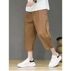 Calças cortadas de linho masculinas verão calças finas soltas Shorts casuais tamanho grande estilo chinês algodão linho