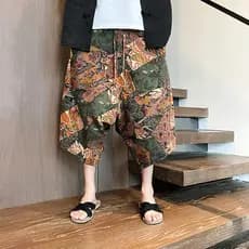 Praia flor Shorts masculino verão estilo fino calças de cenoura tailandesa estilo chinês solto Casual cortado calças de