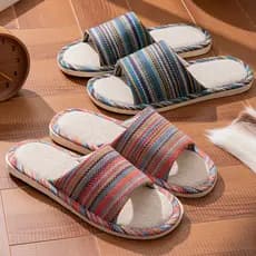Chinelos de linho masculino feminino casa interior fundo macio piso mudo Anti-deslizamento quatro estações casa chinelos