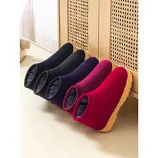 Sapatos de algodão de inverno para idosos de meia-idade, mulheres, casa interna, antiderrapante, sola grossa, salto alto