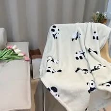 Cobertor Cremoso Panda|Cobertor de flanela estampado de desenho animado fofo cobertor quente cobertor de sofá de quatro