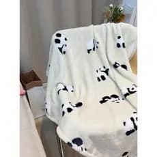 Cobertor Cremoso Panda|Cobertor de flanela estampado de desenho animado fofo cobertor quente cobertor de sofá de quatro