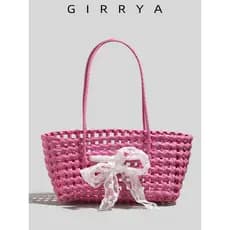 GIRRYA oco cesta de vegetais saco feminino 2026 novo estilo férias estilo saco de palha estilo férias mão-tecido sacola