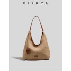 GIRRYA verão High-End palha tecido saco feminino 2026 novo estilo férias tecido sacola grande capacidade bolsa de ombro