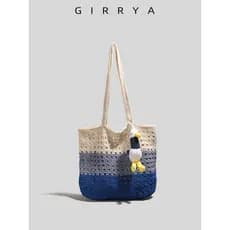 GIRRYA bolsa de palha de verão feminina 2026 novo estilo contraste cor oco tecido sacola grande capacidade bolsa de ombr