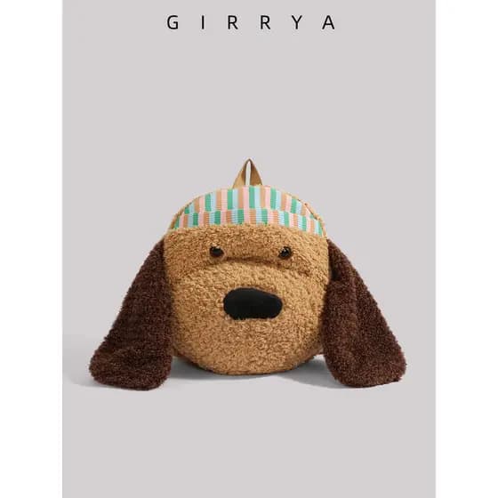 GIRRYA outono inverno peludo bonito filhote de cachorro mochila de pelúcia feminino dos desenhos animados mochila de via