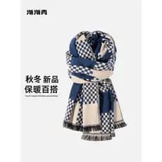 P lenço xadrez estilo masculino inverno 2025 All-Match lã grossa quente azul casal presente caixa babador High-End