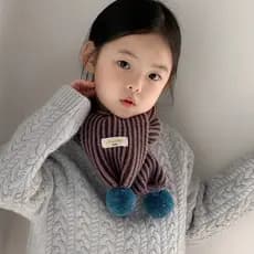 Cachecol infantil outono inverno novo estilo estilo coreano moda listrado bola de lã babador de malha à prova de frio an