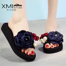 Chinelos femininos verão exterior usar novo estilo versão coreana moda cunha salto antiderrapante beira-mar sapatos de p