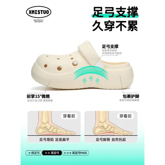 Sapatos de sola grossa eva buraco feminino verão exterior usar chinelos de merda dormitório estudantil antiderrapante do