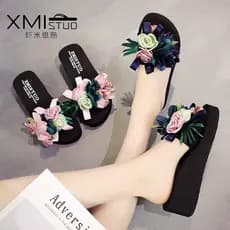 Novo estilo sandálias femininas verão exterior Wear moda cunha salto sapatos de praia chinelos femininos férias à beira-